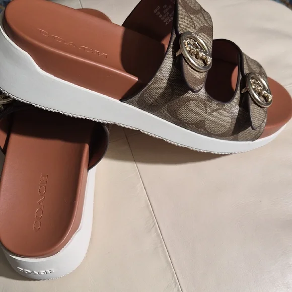 Coach Tan and Brown Slide Sandals - Picture 7 of 13